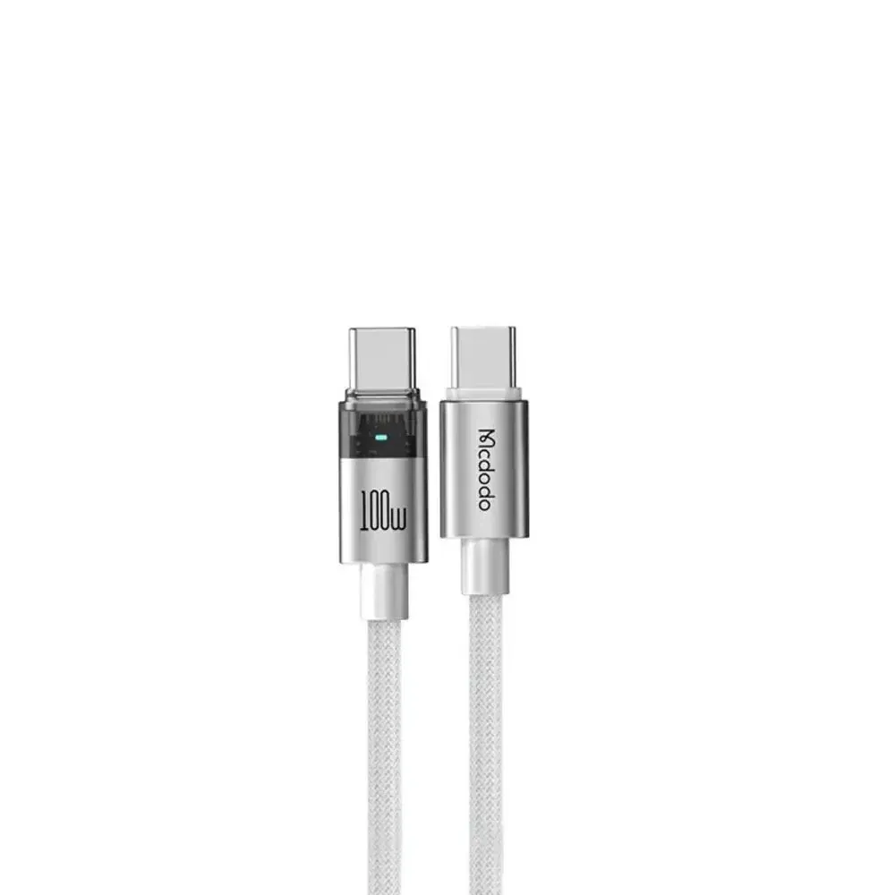 كيبل ماكدودو USB-C إلى USB-C شفاف بقدرة 100 واط مع ضوء شحن 1.2 متر أبيض — 4