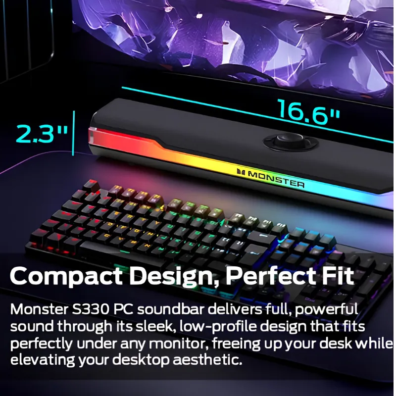 سماعة كمبيوتر مونستر S330 ستيريو HiFi - أسود — 5