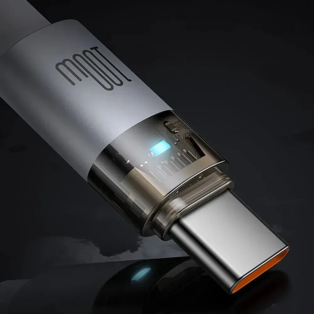 كيبل ماكدودو USB-C إلى USB-C شفاف بقدرة 100 واط مع ضوء شحن 1.2 متر أبيض — 2