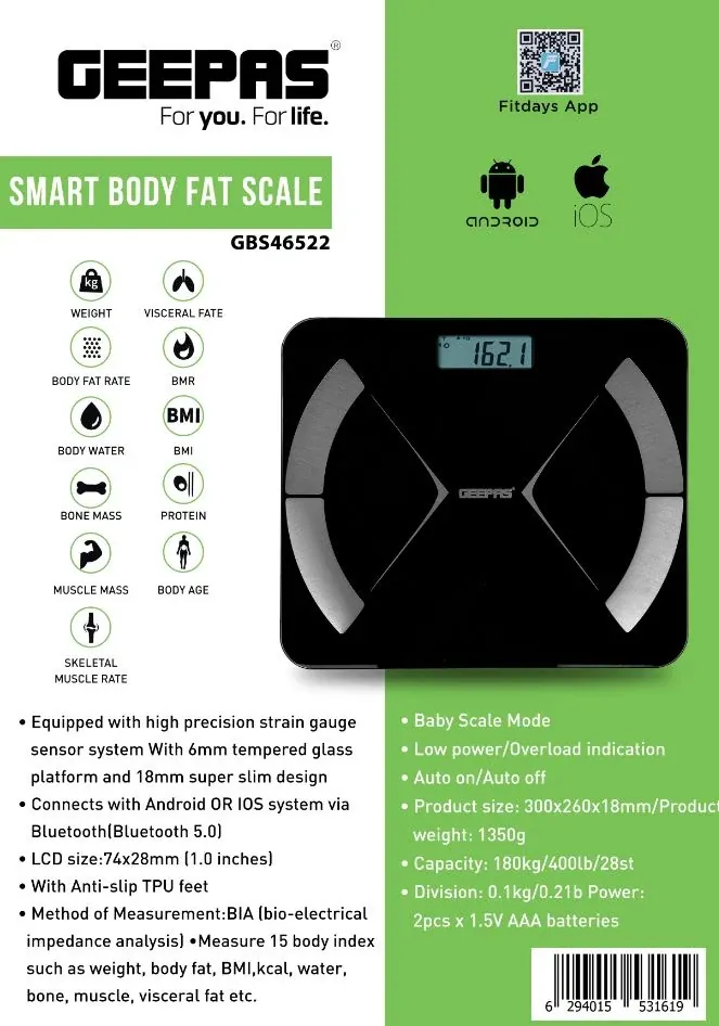 ميزان جسم ذكي جيباس GBS46522 مع تطبيق بلوتوث — 5