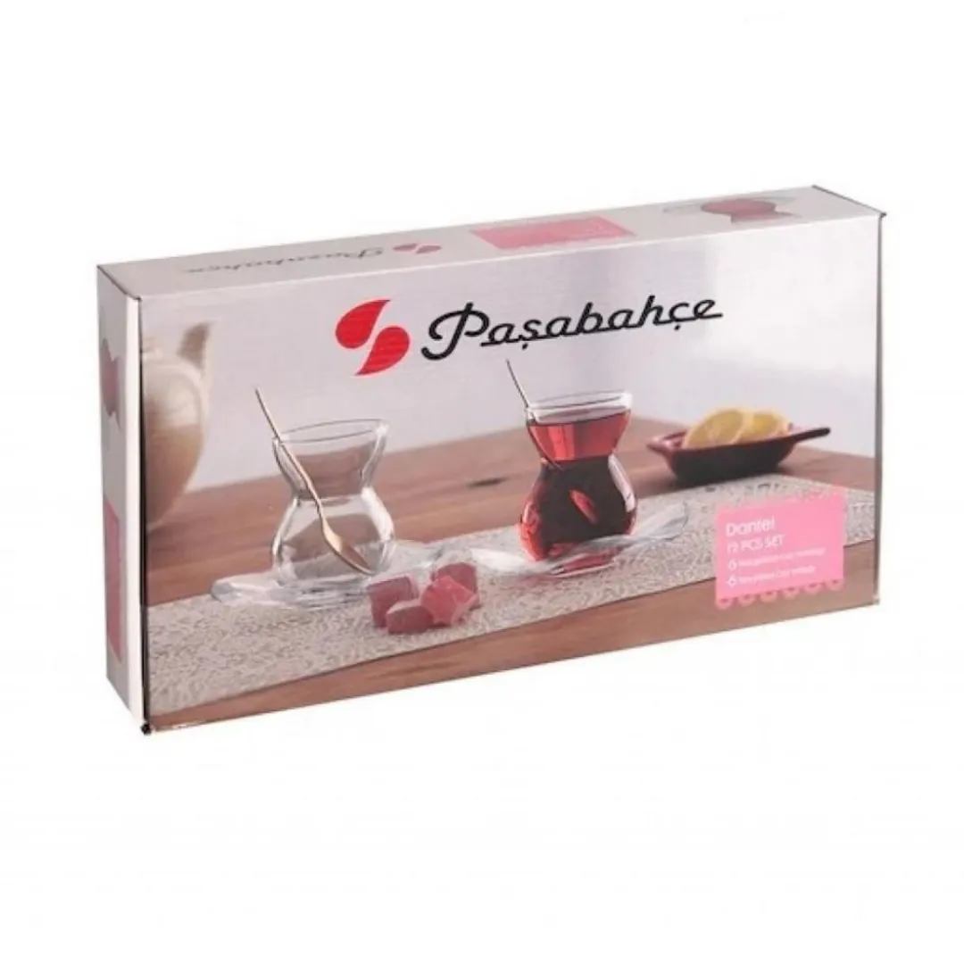 سيت استكان زجاجي 6 قطع باشابهجة Pasabahce 96574 - مجموعة DANTEL TEA PLATE — 4