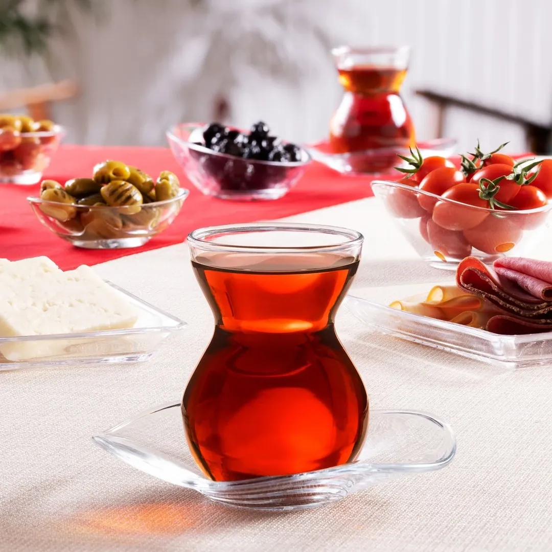 سيت استكان زجاجي 6 قطع باشابهجة Pasabahce 96574 - مجموعة DANTEL TEA PLATE — 2