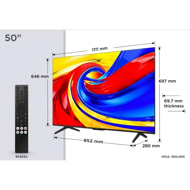تلفزيون TCL كيوليد 50 بوصة 4K موديل 50P7L بنظام Google TV — 2
